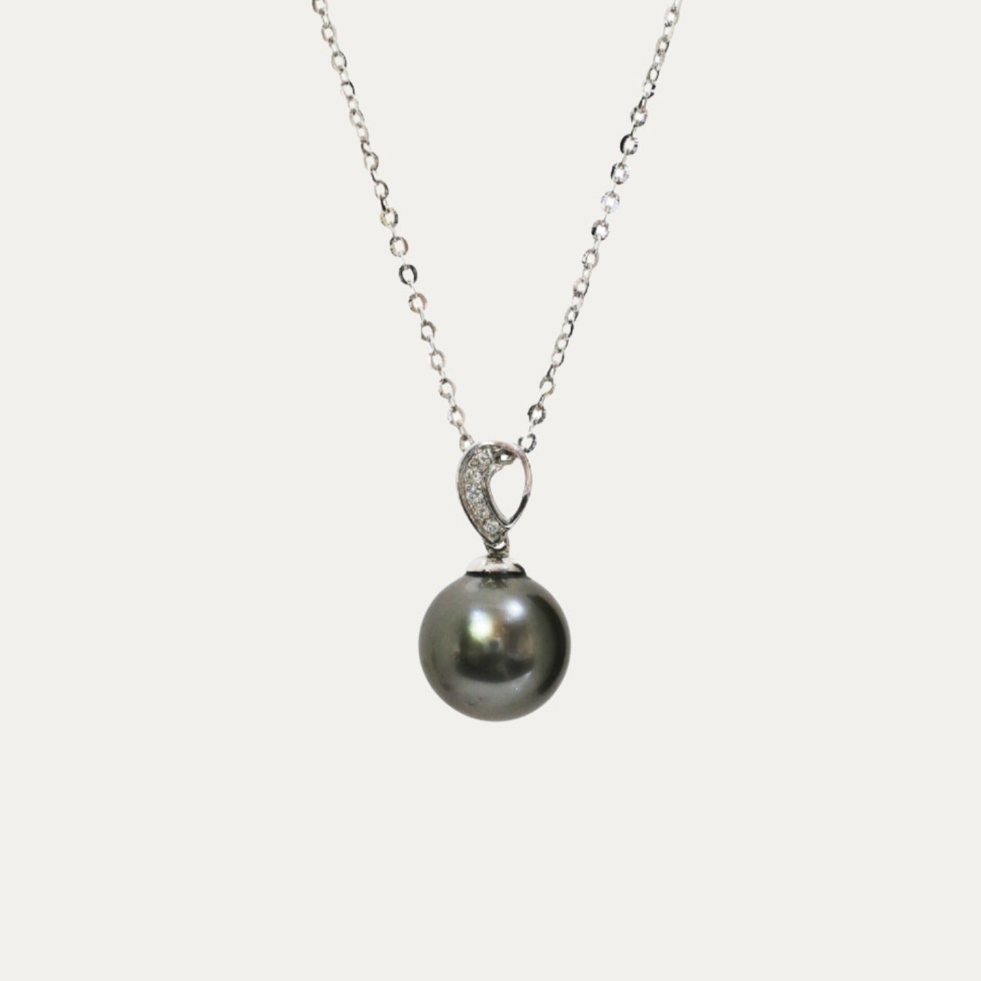 18k白金大溪地珍珠鑽石頸鍊 18k White Gold 10.5mm Tahitian Black Pearl Diamond Necklace