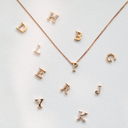 18k Gold Alphabet A-Z Diamond Charm Pendant