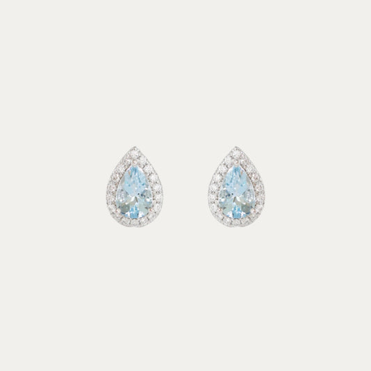 18k White Gold Aquamarine Diamond Earrings, Pair