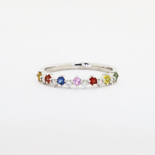 18k白金彩虹藍寶石鑽石戒指 18k White Gold Diamond & Color Sapphire Ring