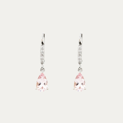 18k White Gold Morganite Diamond Dangle Earrings, Pair 18k白金水滴形粉紅摩根鑽石耳環