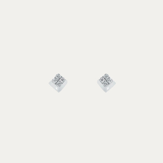18k White Gold Rhombus Earrings, Pair