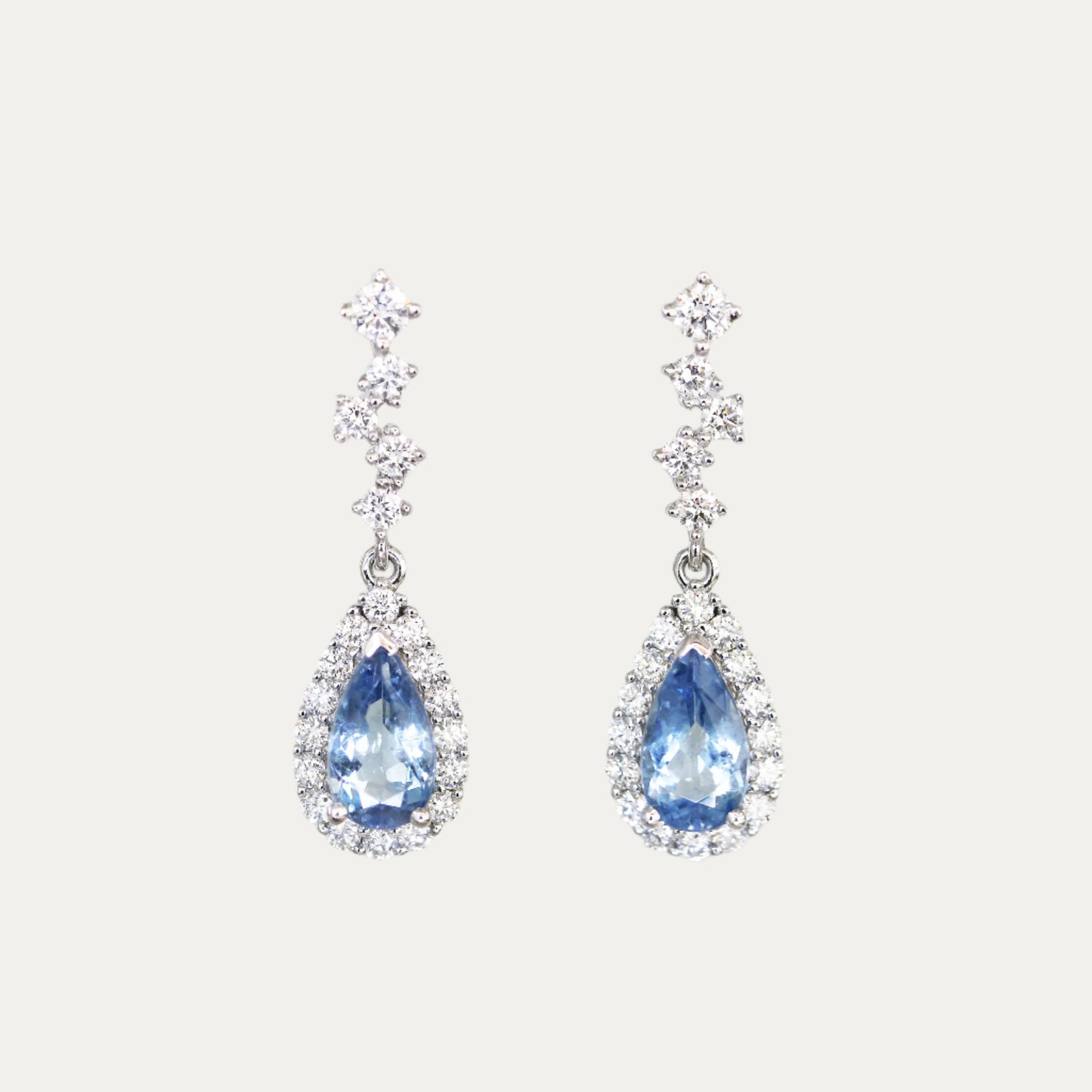 18k White Gold Santa Maria Aquamarine Diamond Dangle Earrings, Pair