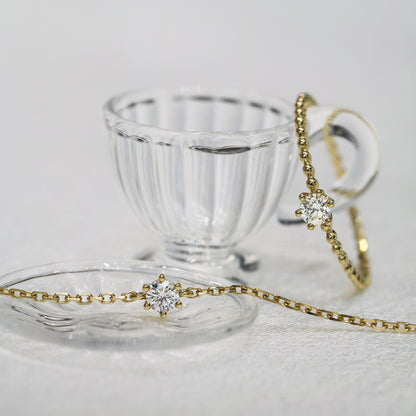 18k黃金10份鑽石戒指 18k Yellow Gold 0.10ct Diamond Beaded Ring