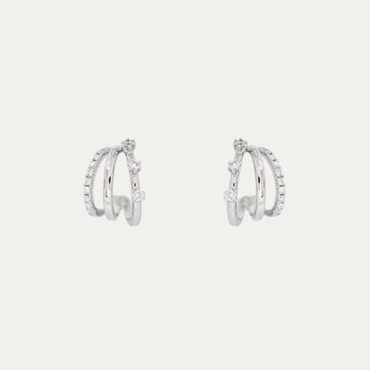 18k Gold 3-row Pavé and Prong Set Diamond Huggie Earrings, Pair