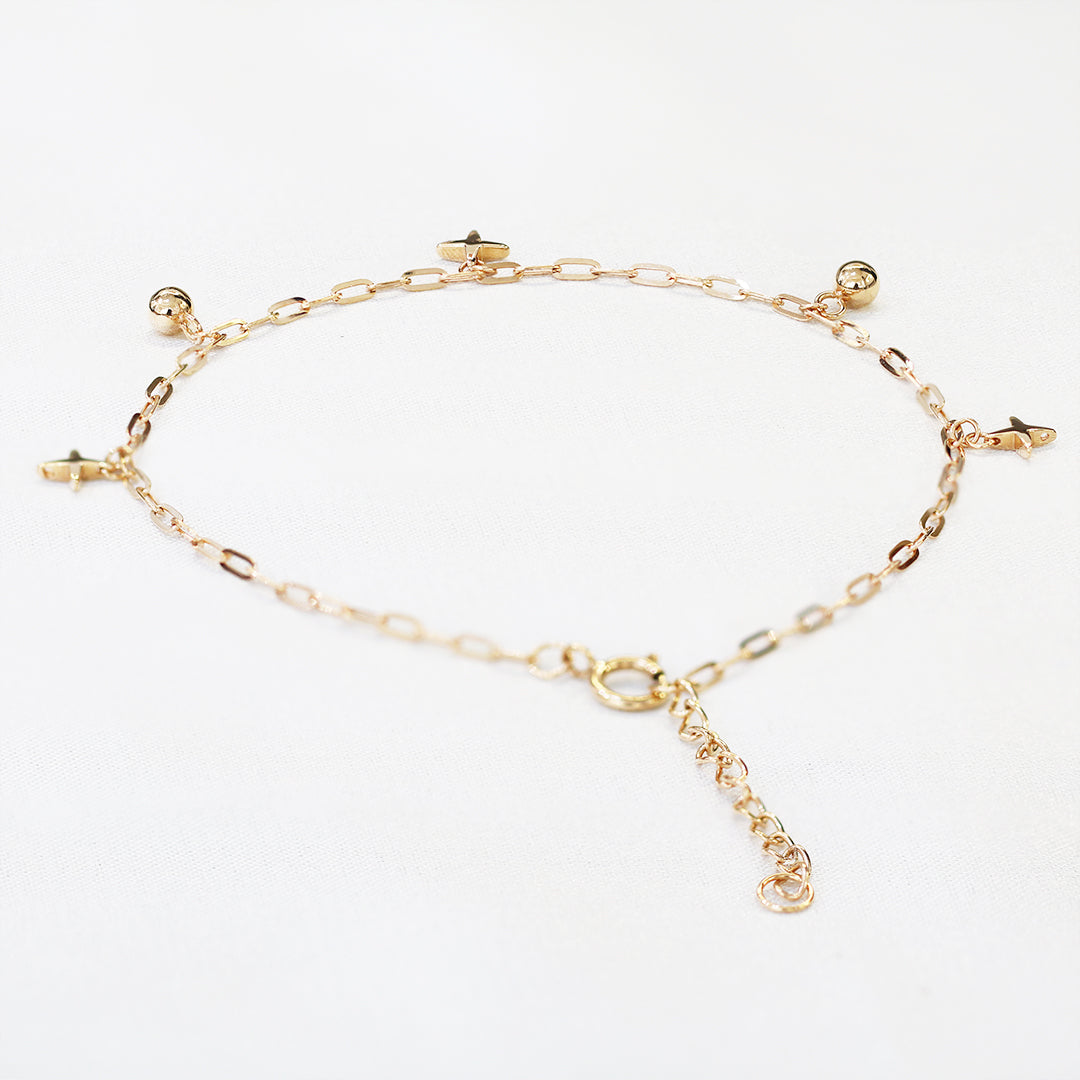 18k玫瑰金閃爍光芒小圓珠手鏈 18k Rose Gold Sparkle with Gold Ball Chain Bracelet