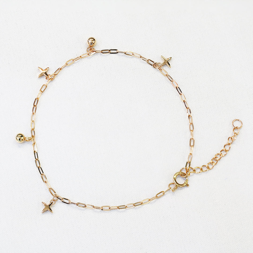 18k玫瑰金閃爍光芒小圓珠手鏈 18k Rose Gold Sparkle with Gold Ball Chain Bracelet