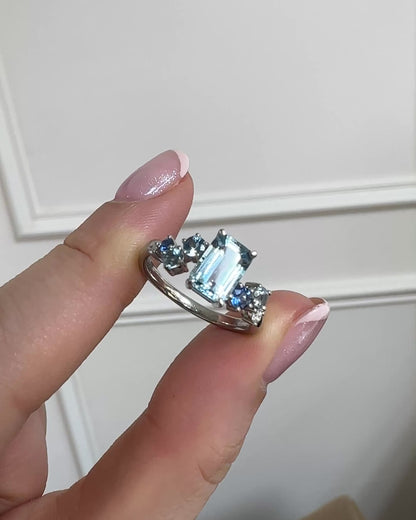 Avery Aquamarine Sapphire and Diamond Cluster Ring