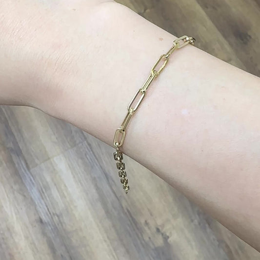 Small Paper Clip Chain Bracelet (White/Yellow Gold)