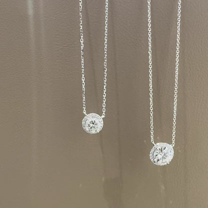 18k White Gold Halo GIA Diamond Necklace