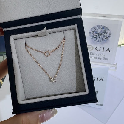 18k Gold Classic Solitaire GIA Certified Diamond Necklace