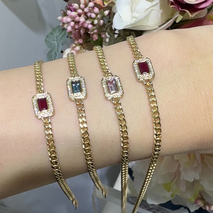 Gemstone Diamond Cuban Chain Bracelet