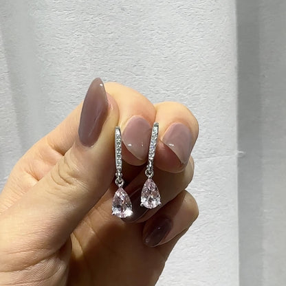 18k白金水滴形粉紅摩根鑽石耳環