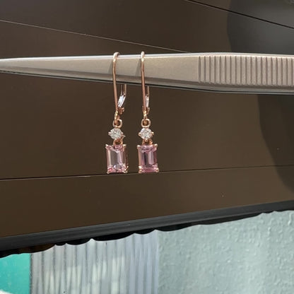 18k Rose Gold Morganite Diamond Dangle Earrings, Pair