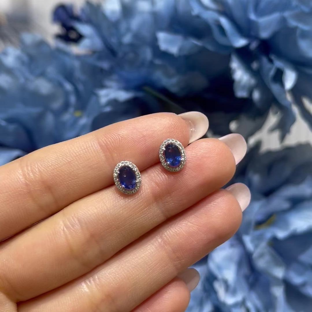 18k White Gold Sapphire Diamond Earrings  18k白金彩色藍寶石鑽石耳環