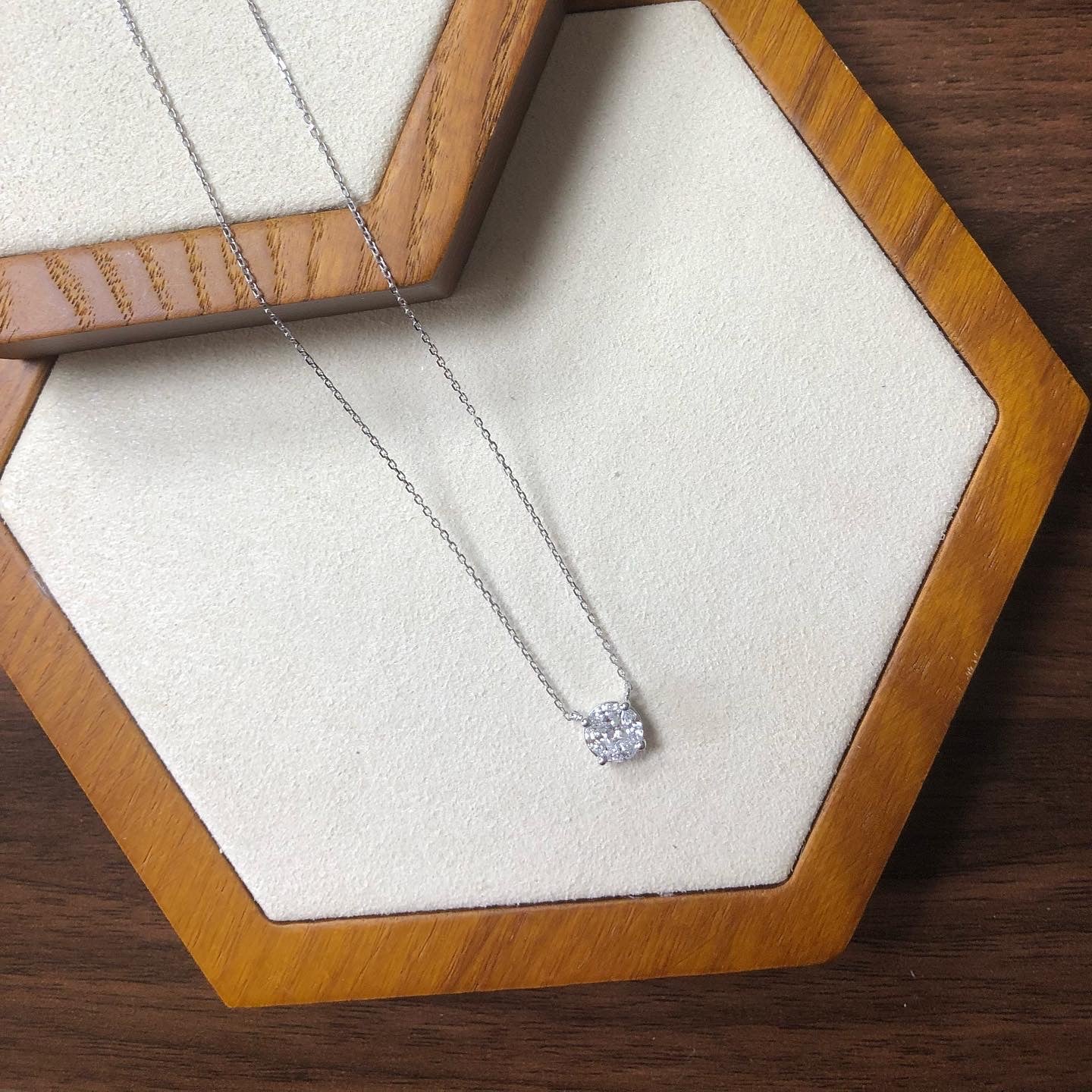 18k白金圓形拼鑽頸鍊 18k White Gold Illusion Setting Round Diamond Necklace