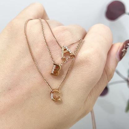 18k Rose Gold Alphabet A-C Diamond Charm Pendant 18k玫瑰金字母鑽石吊墜 A-C