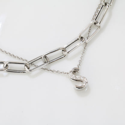 18k White Gold Circle Paper Clip Chain Necklace 18k白金意大利萬字夾十字頸鍊