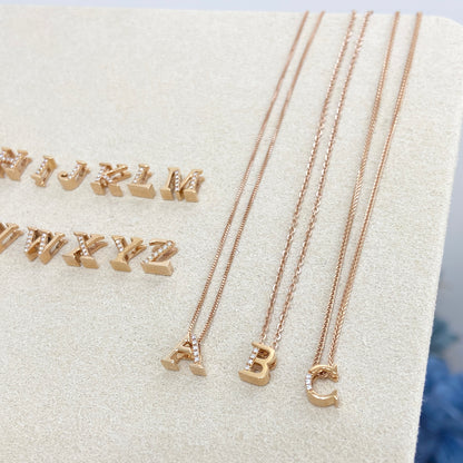 18k Rose Gold Alphabet A-C Diamond Charm Pendant 18k玫瑰金字母鑽石吊墜 A-C