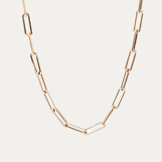 18k Rose Gold Matte Paper Clip Chain Necklace 18k玫瑰金磨砂意大利頸鍊