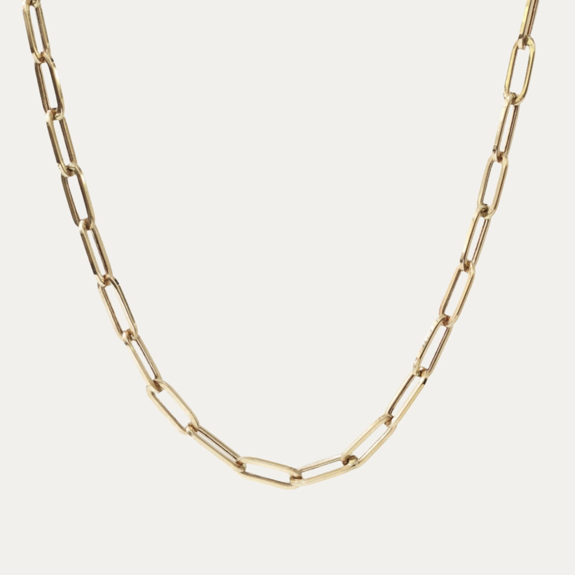 18k Yellow Gold Circle Paper Clip Chain Necklace 18k黃金意大利萬字夾十字頸鍊