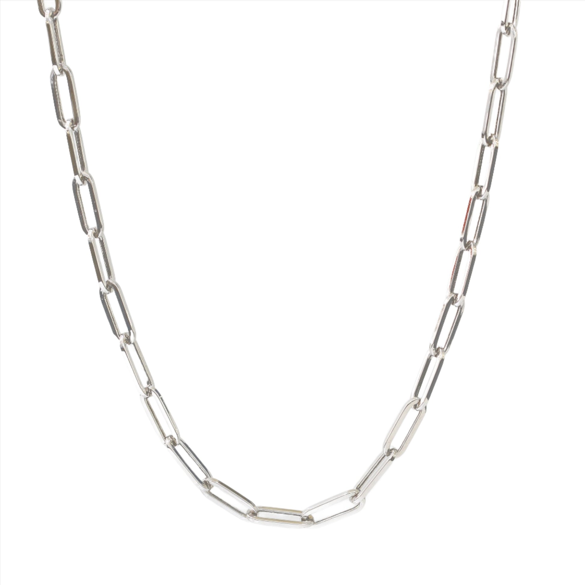 18k White Gold Circle Paper Clip Chain Necklace 18k白金意大利萬字夾十字頸鍊