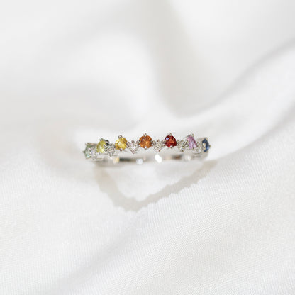 18k白金彩虹藍寶石鑽石戒指 18k White Gold Diamond & Color Sapphire Ring