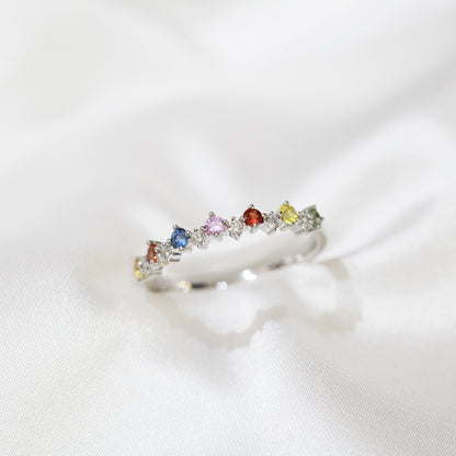 18k白金彩虹藍寶石鑽石戒指 18k White Gold Diamond & Color Sapphire Ring
