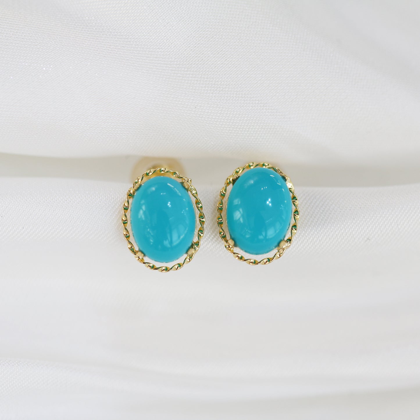 18k Yellow Gold Turquoise Earrings 18k黃金綠松石耳環