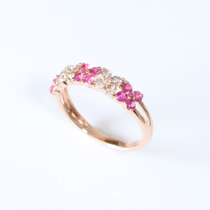 18k玫瑰金粉紅藍寶石戒指側面 0.88ct 18k Rose Gold Pink Sapphire Clover Ring side view
