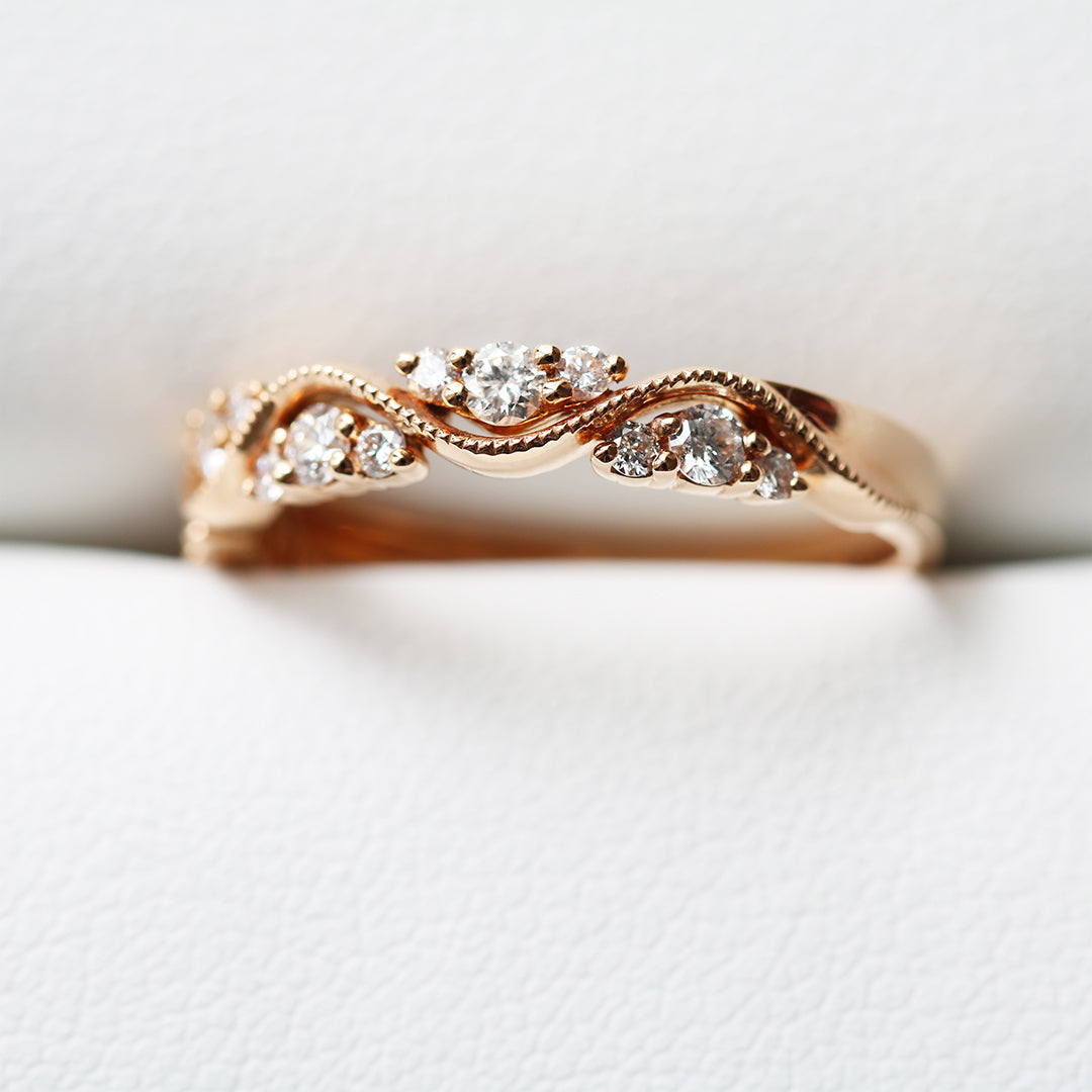 18k玫瑰金波浪珠邊鑽石戒指 18k Rose Gold Romantic Tide Diamond Ring