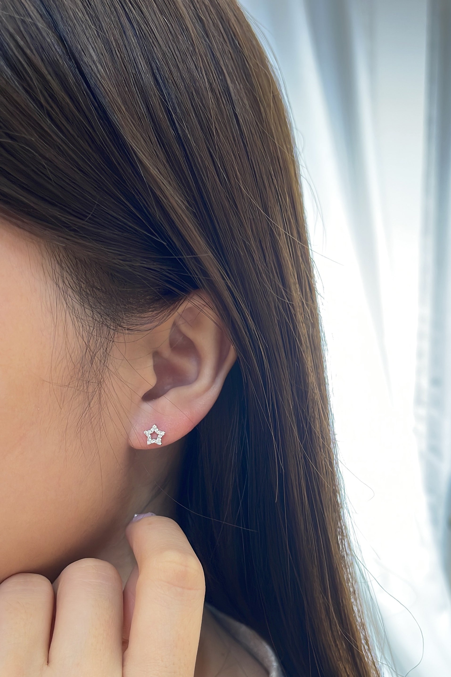 18k白金星形鑽石耳環 18k White Gold 0.12ct Star Diamond Earrings
