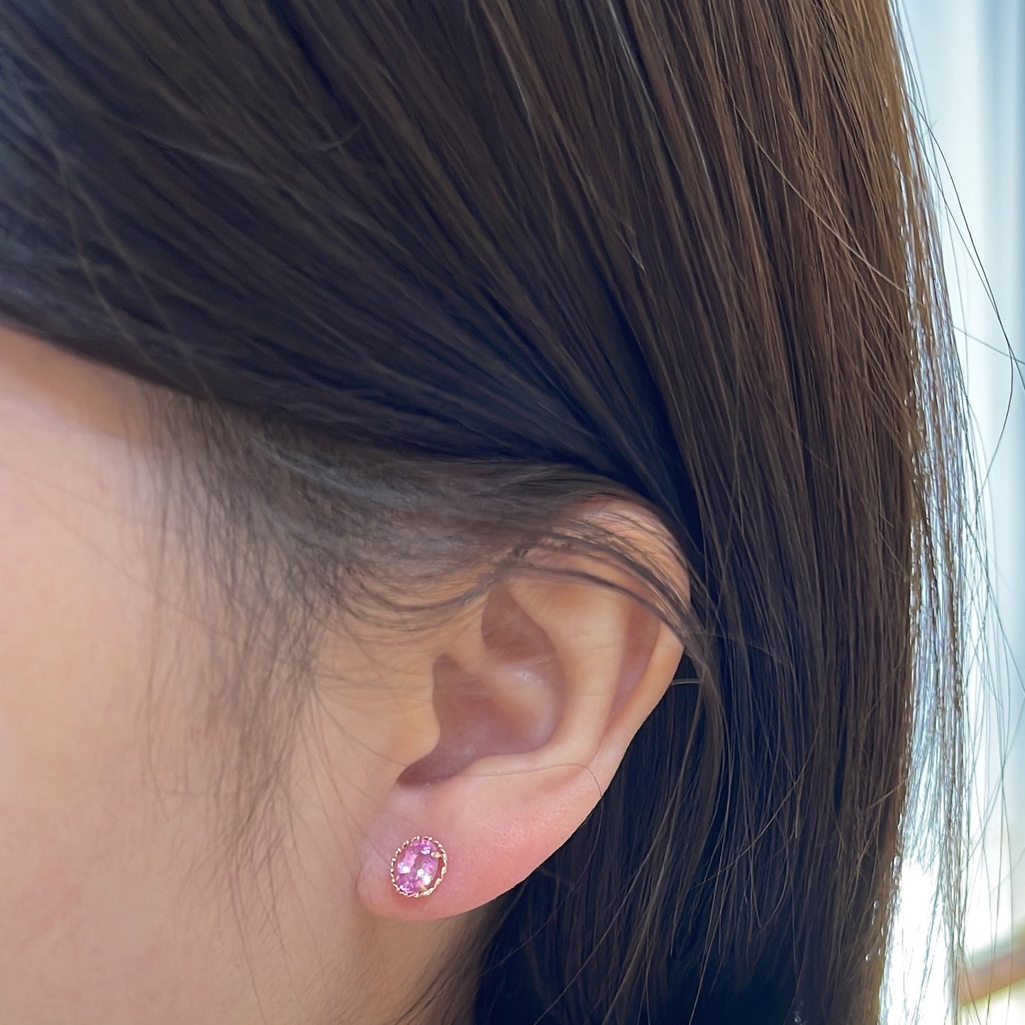 18k Rose Gold Pink Sapphire Earrings, Pair