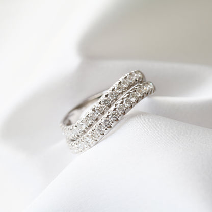 18K白金雙臂鑽石排戒 18k White Gold Double Row Diamond Ring in White Gold  
