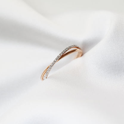 18k玫瑰金交錯鑽石戒指 18k Rose Gold 2-Row Diamond Ring
