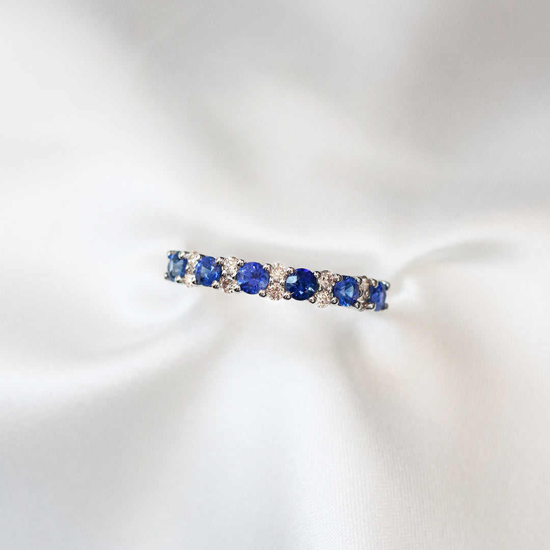 18k白金藍寶石鑽石戒指 18k White Gold Sapphire & Diamond Half Eternity Ring