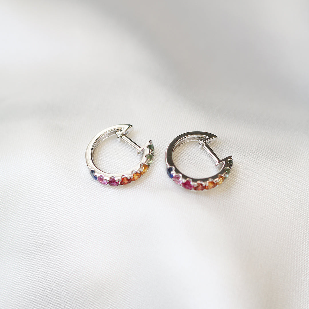 18k White Gold 0.99ct Multi-color Sapphire Earrings 18k白金彩色藍寶石耳環