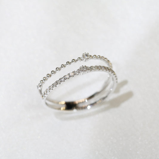 18k白金兩行鑽石排戒 18k White Gold 2-Row Diamond Ring