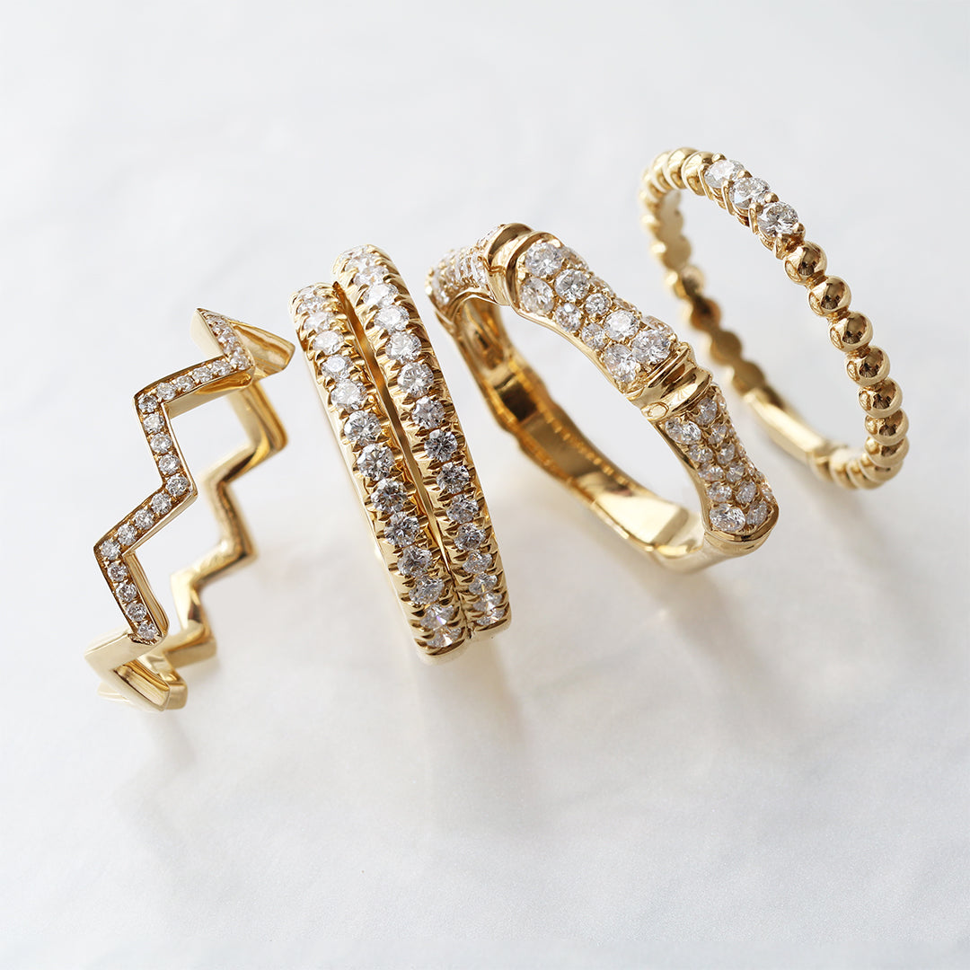 4隻18k黃金珠鑽石戒指 Four pieces of 18k Yellow Gold Beaded Diamond Rings