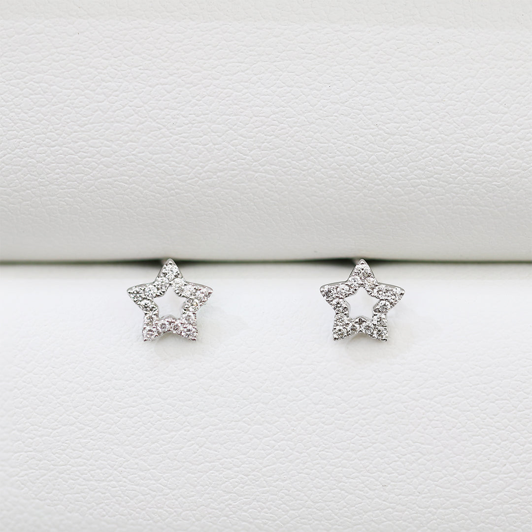 18k白金星形鑽石耳環 18k White Gold 0.12ct Star Diamond Earrings