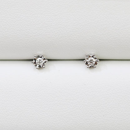 18k White Gold 0.10ct Illusion Round Diamond Earrings 18k白金10份顯大款鑽石耳環