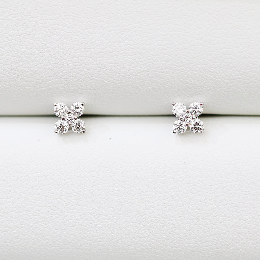 18k White Gold 0.37ct Clover Diamond Earrings 18k白金四葉草形鑽石耳環