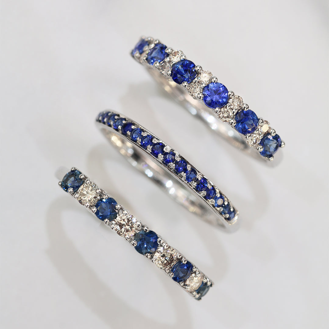 3隻18k白金藍寶石鑽石戒指 Three 18k White Gold Sapphire & Diamond Ring
